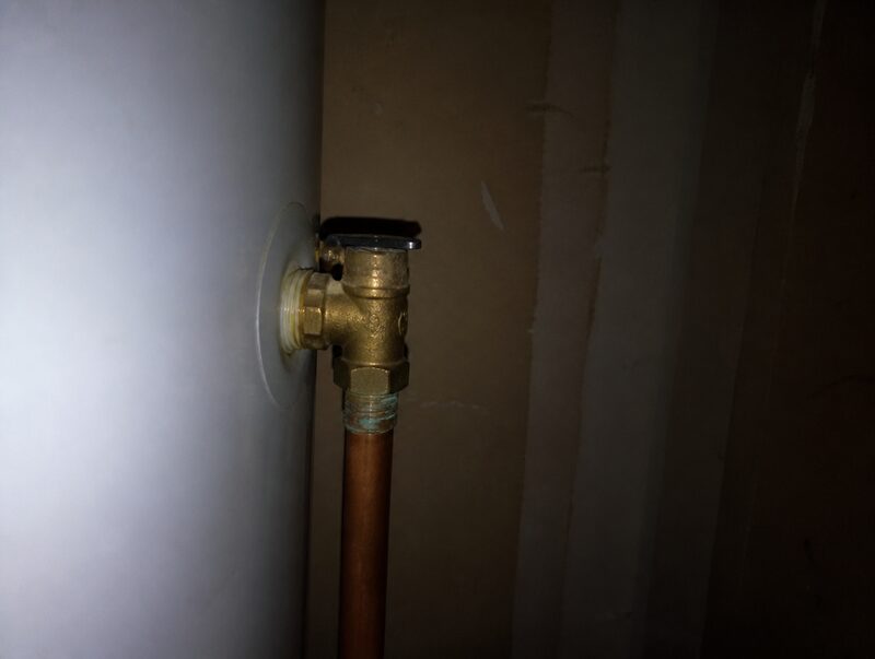 Inspector photo of a TPR valve on a water heater